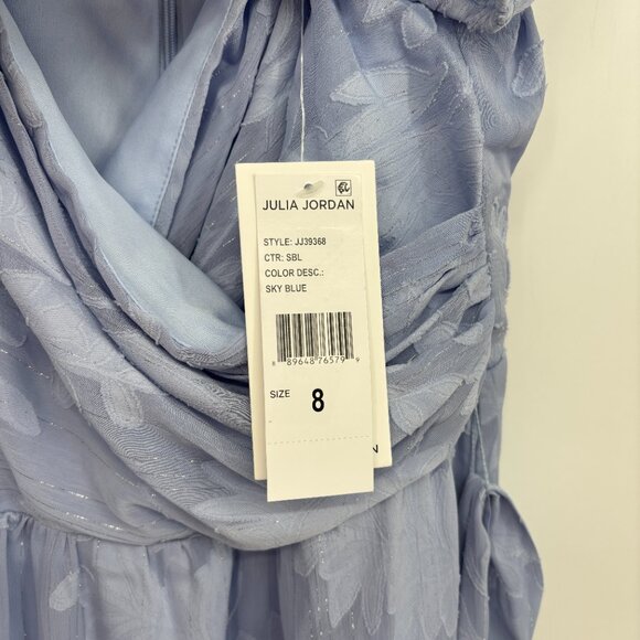 Julia Jordan Womens Surplice Side-Tie Puff Sleeve Lace Midi Dress Sky Blue 8 NWT - Picture 7 of 8